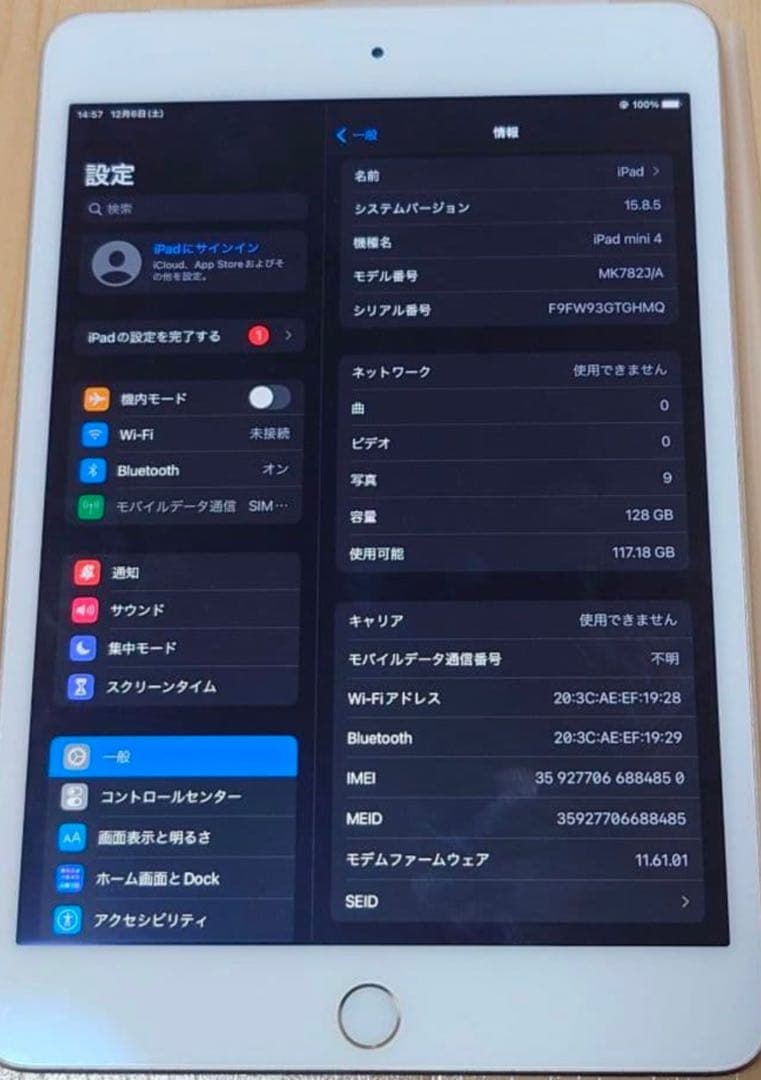 ipad mini4 第4世代 Cellular 128GB SIMロック解除済