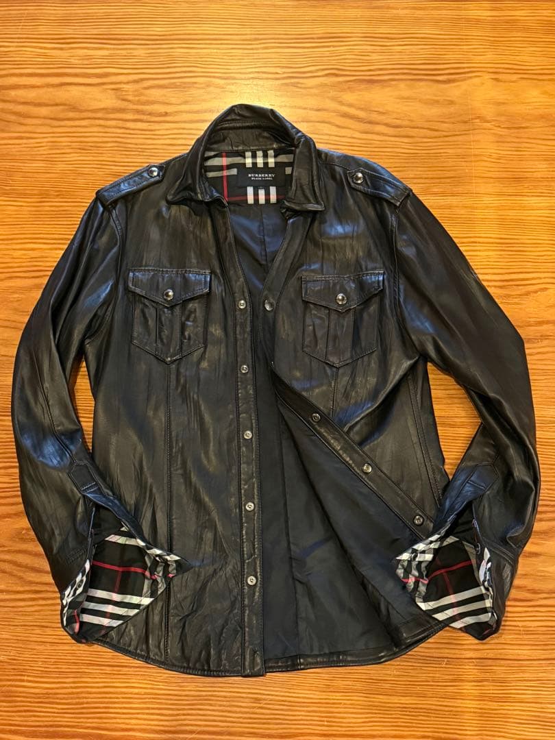 BURBERRY BLACK LABEL 羊皮レザーシャツ バーバリーブラック