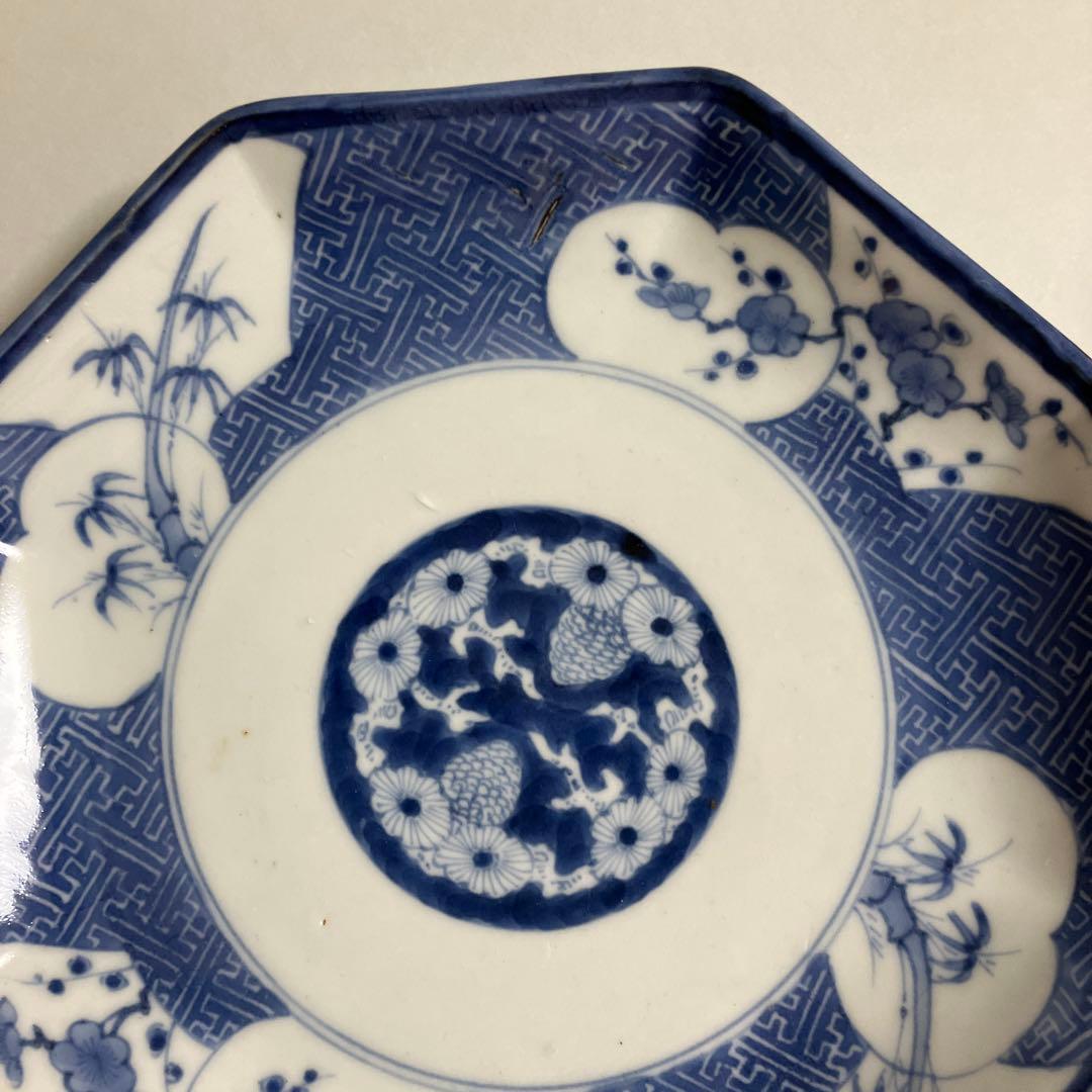 古伊万里染付　八角皿２枚　径20.5cm