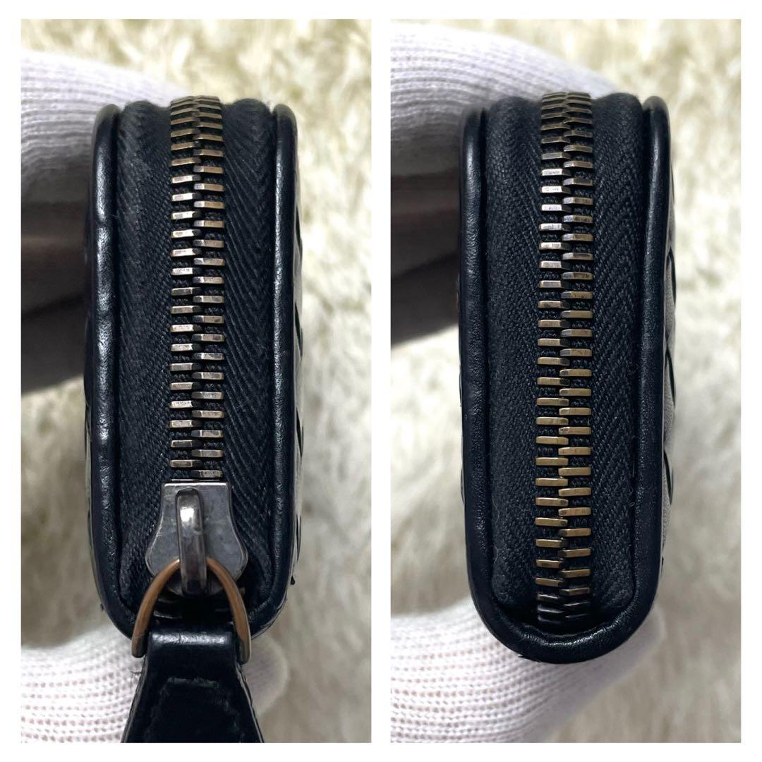 ボッテガヴェネタ ケース イントレチャート ラウンドファスナー ブラック