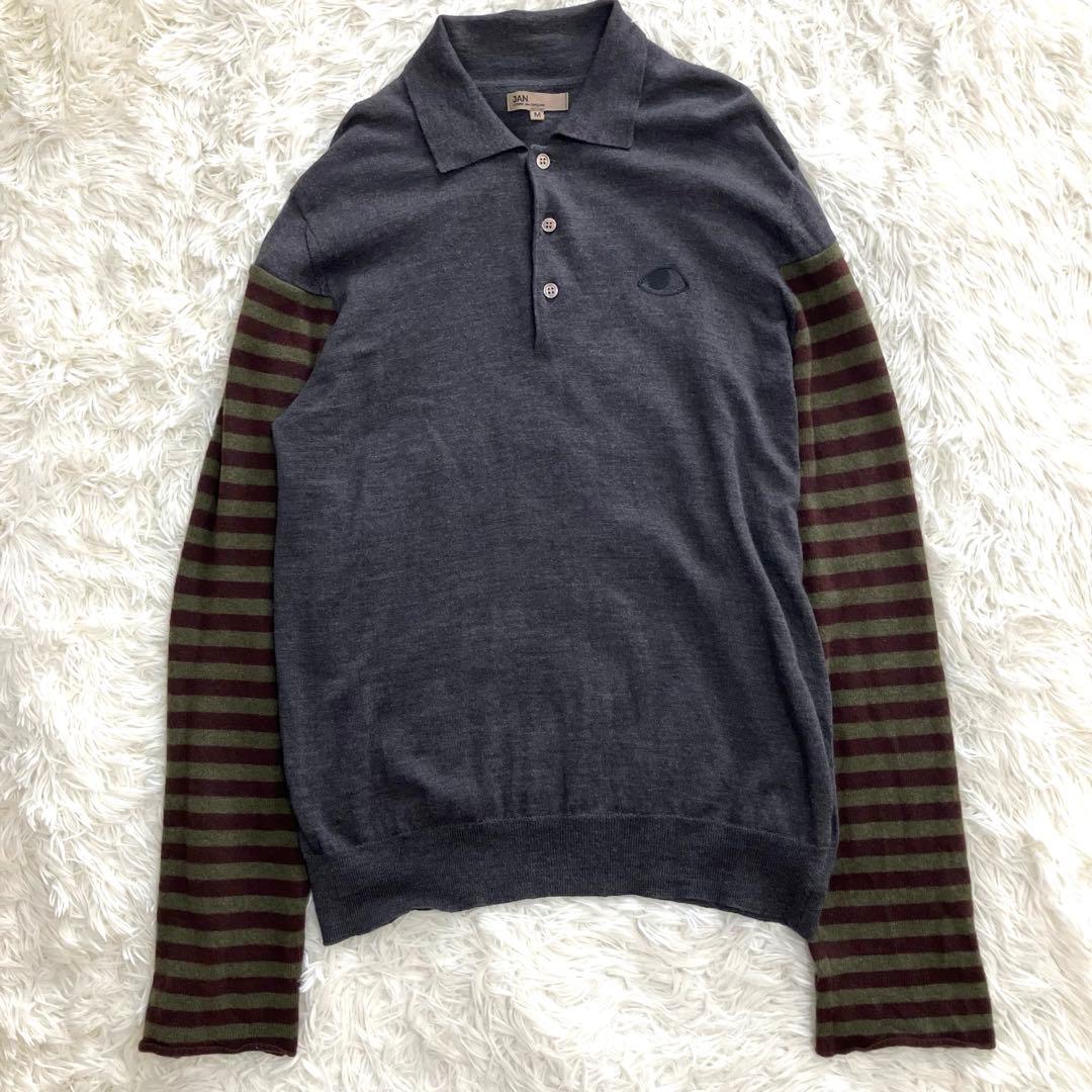 ヤン コムデギャルソン ボーダー 切替 ウール 襟付き ニット 長袖 M