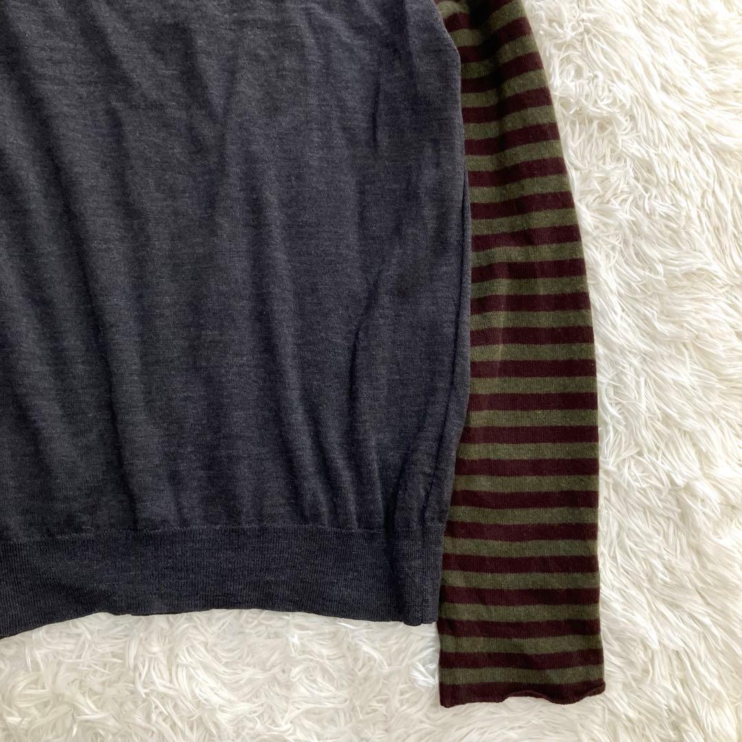 ヤン コムデギャルソン ボーダー 切替 ウール 襟付き ニット 長袖 M