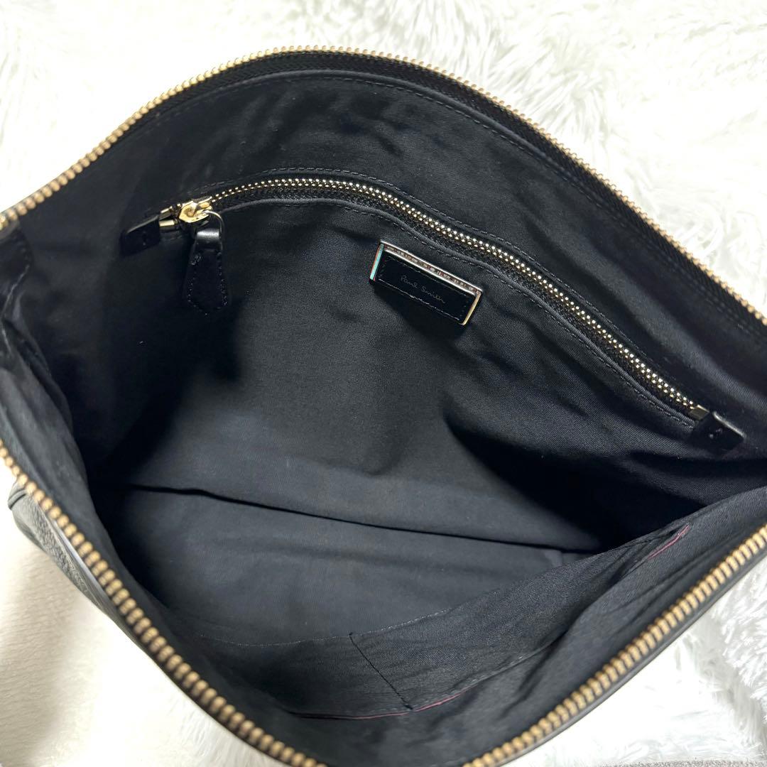美品✨ ポールスミス 2way クラッチバッグ マルチストライプ シボ革 黒