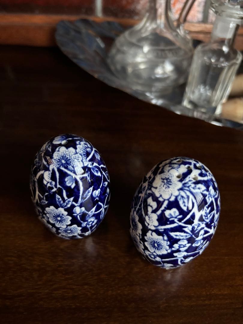 レア Burleigh バーレイ Blue Calico キャリコ 塩胡椒入れ