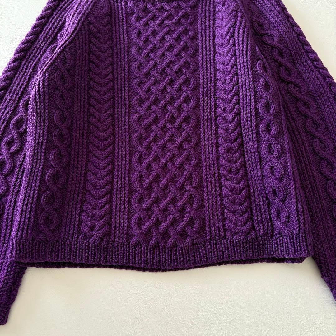 ■美品【茶タグ】INVERALLANケーブルニットセーターパープルレディースM