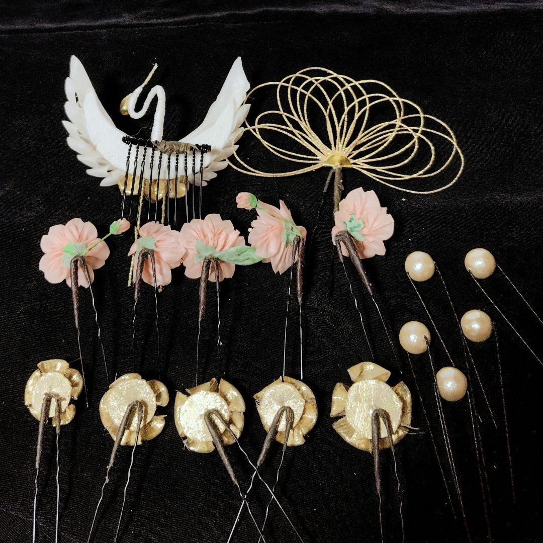 つまみ細工 髪飾り 鶴 桜 梅　成人式 卒業式 結婚式 七五三　かんざし