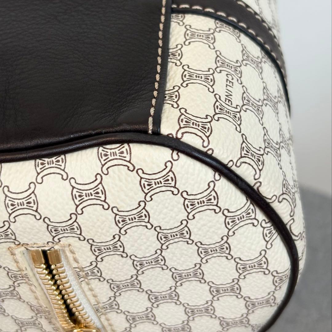 【美品】セリーヌ マカダム柄ハンドバッグ ミニボストンバッグ ホワイト系 127