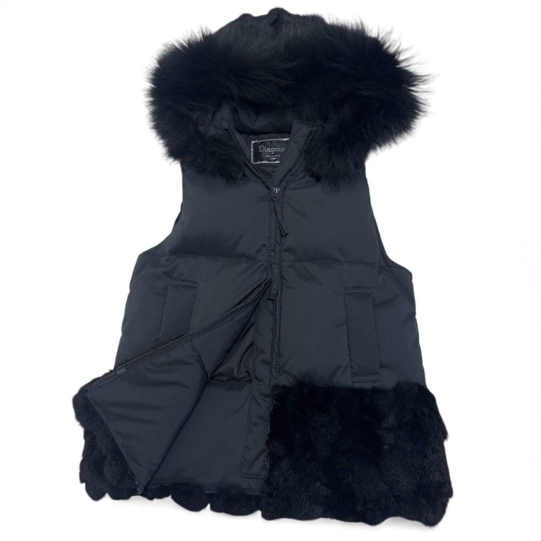 ダイアグラム　ダウンベスト　レッキス　ラビット　フード　脱着可能　ブラック　36