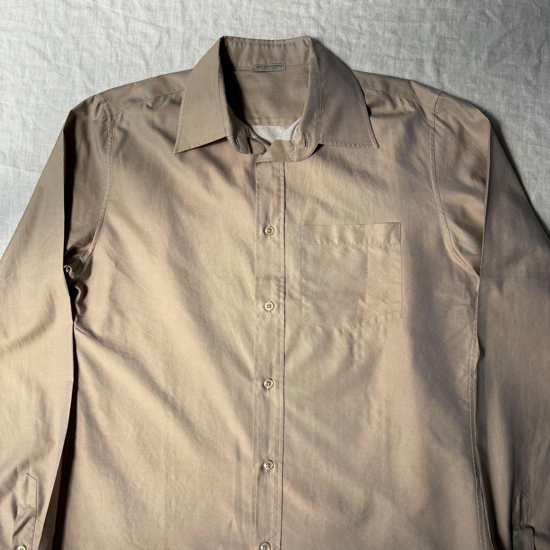 【美品】BOTTEGA VENETA コットン シルク 長袖シャツ ベージュ
