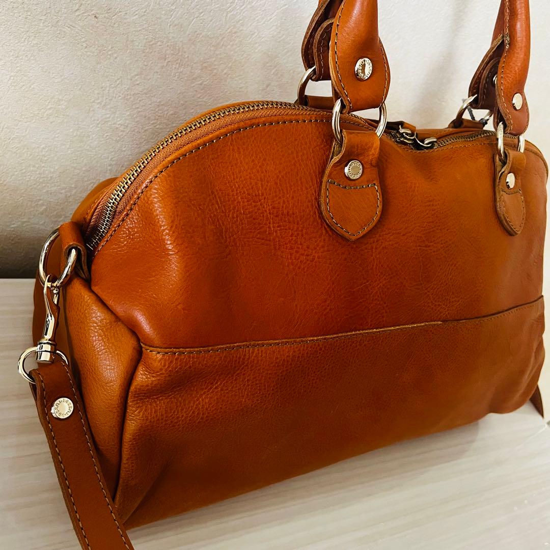 新品　russet 2way レザー ボストンバッグ　インナーバッグ付　オレンジ