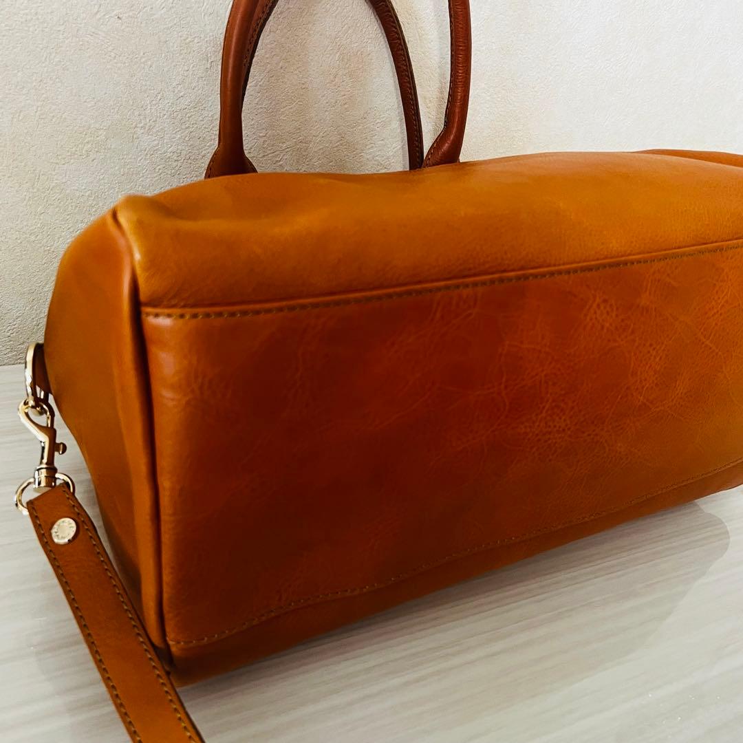 新品　russet 2way レザー ボストンバッグ　インナーバッグ付　オレンジ