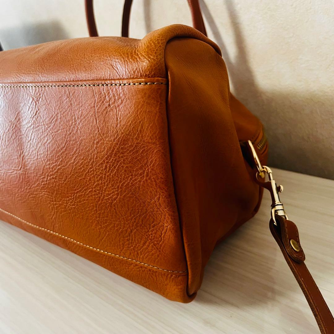 新品　russet 2way レザー ボストンバッグ　インナーバッグ付　オレンジ