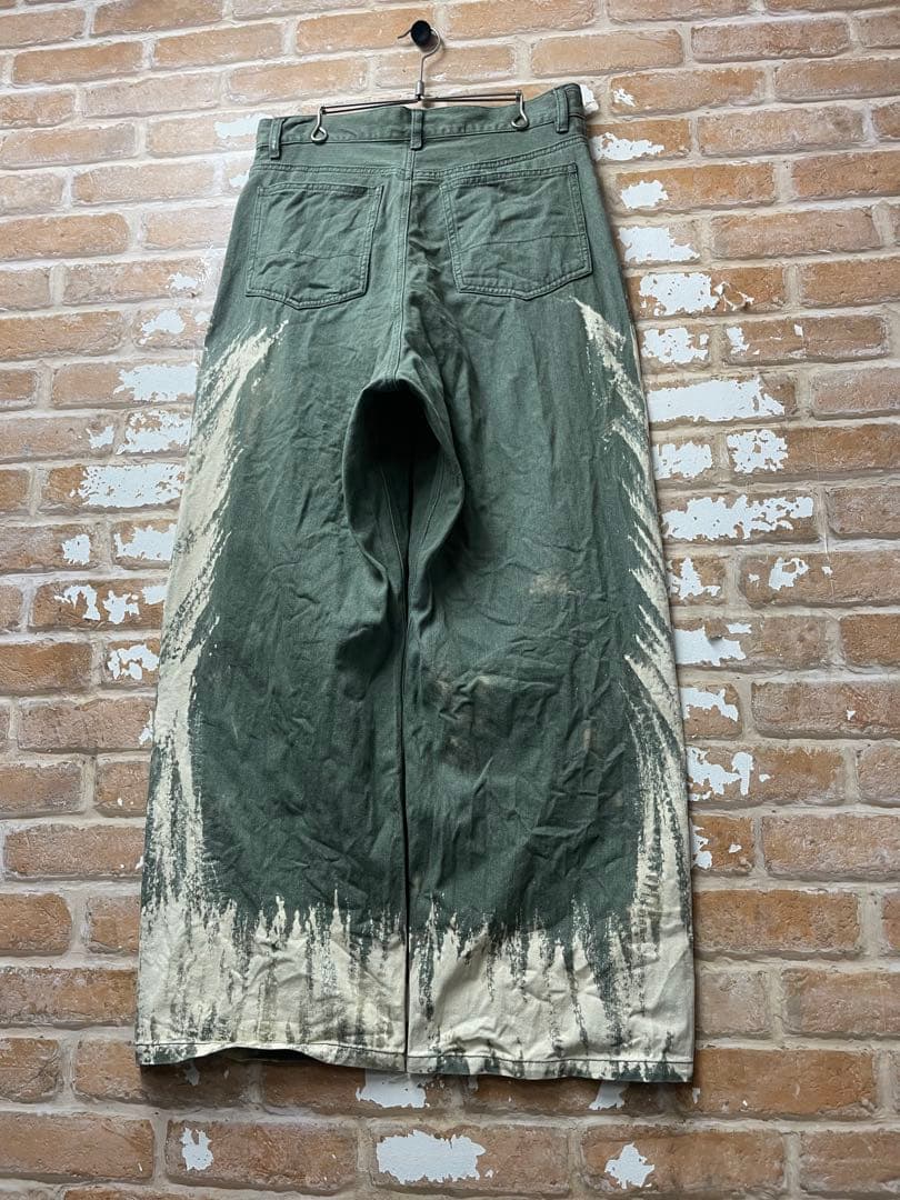 ブリーチデニム　デニム　バギーデニム　カーキ　ワイドデニム　y2k グランジ