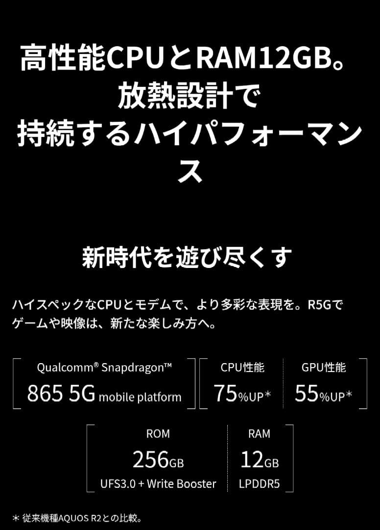 シムフリー AQUOS R5G 12GB 256GB スナドラ865 WQHD+