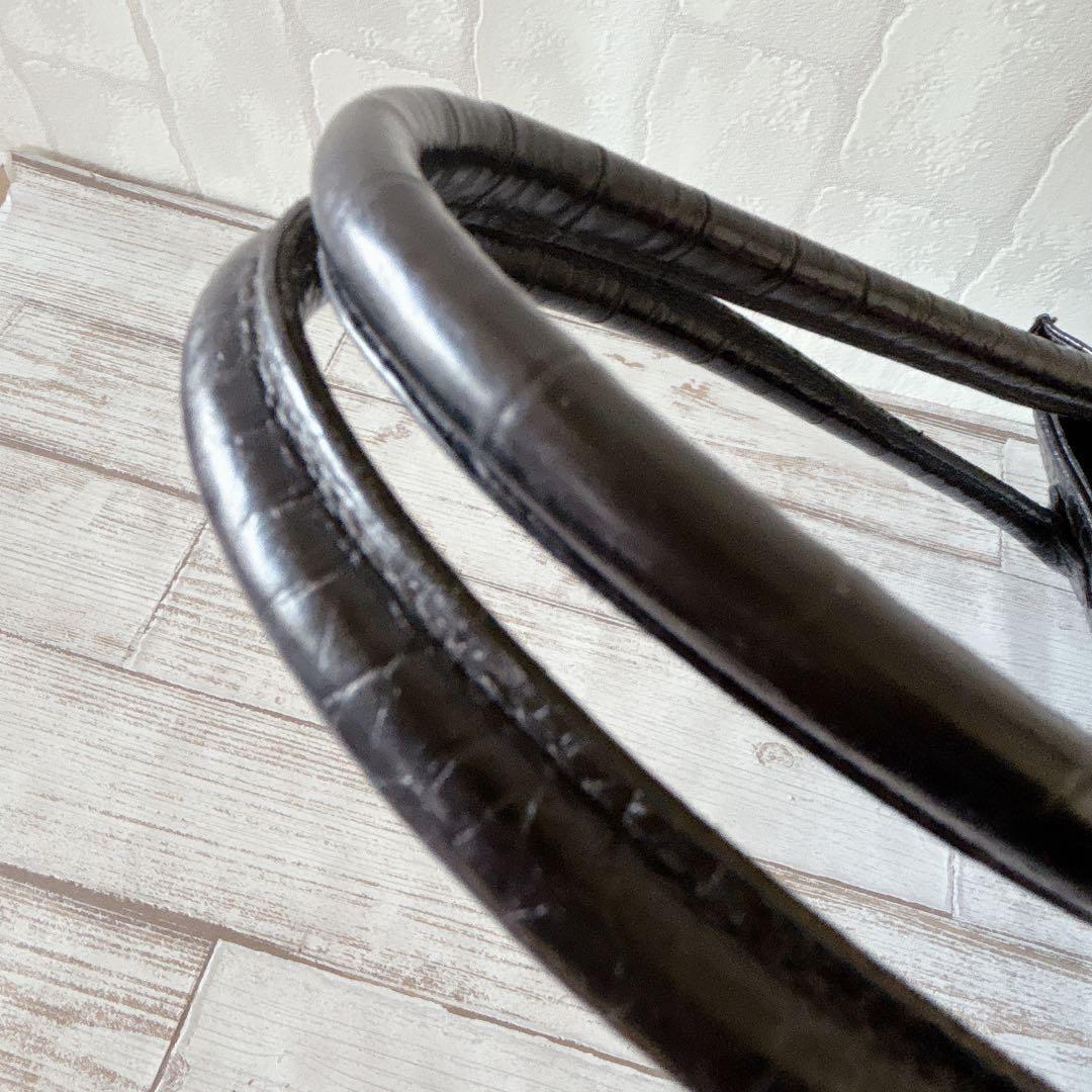 美品✨フルラ FURLA トートバッグ ビジネス 肩掛け クロコ型押し 黒