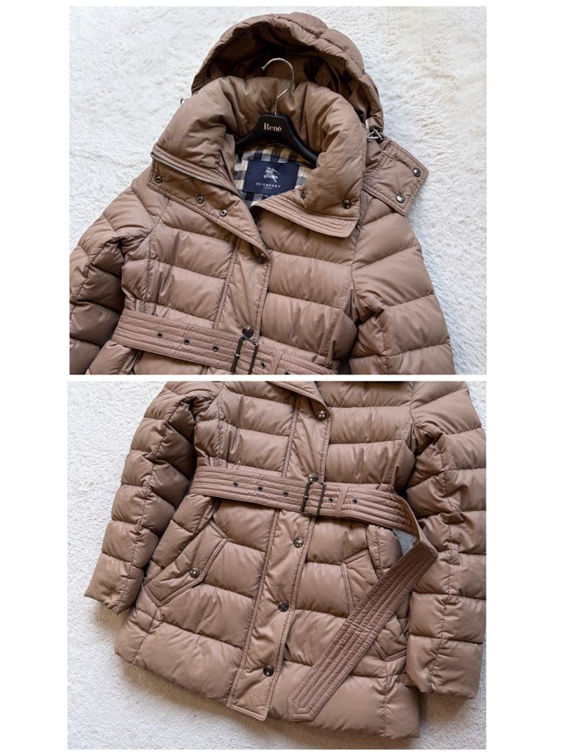 美品✨バーバリーロンドン ダウンコート メガノバチェック 腰ベルト ベージュ M