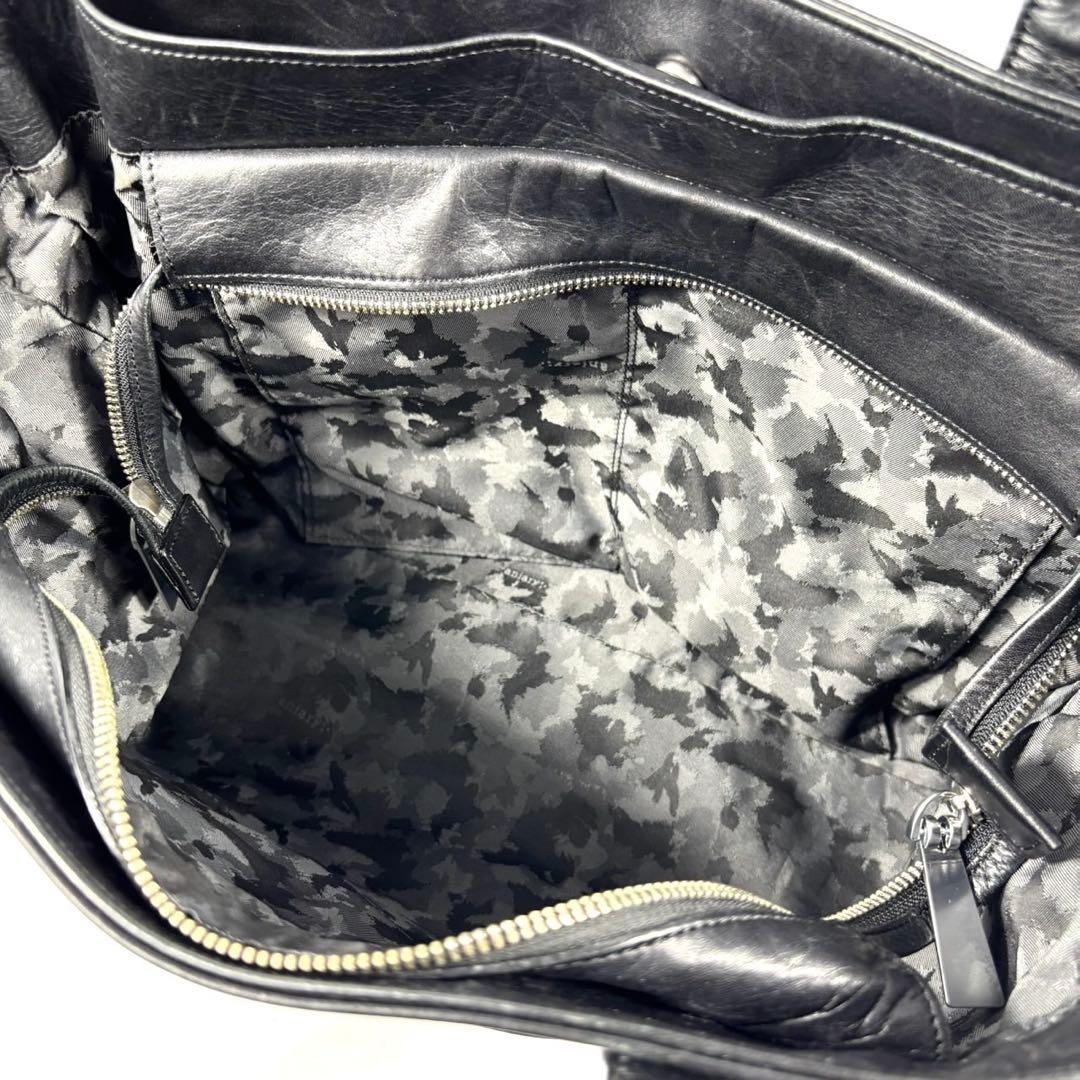 ✨極美品✨アニアリ トートバッグ アンティークレザー A4可 カモフラ ブラック