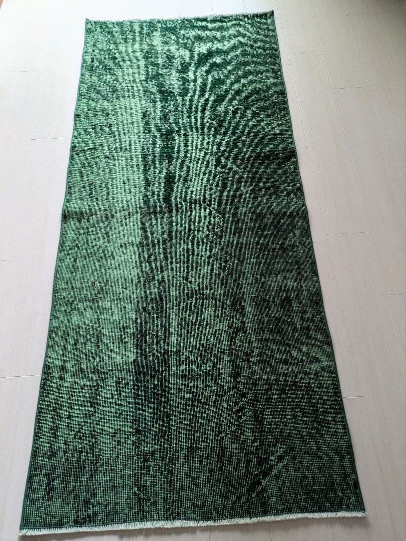 85×197 グリーンワンカラーオーバーダイ　トルコヴィンテージラグ