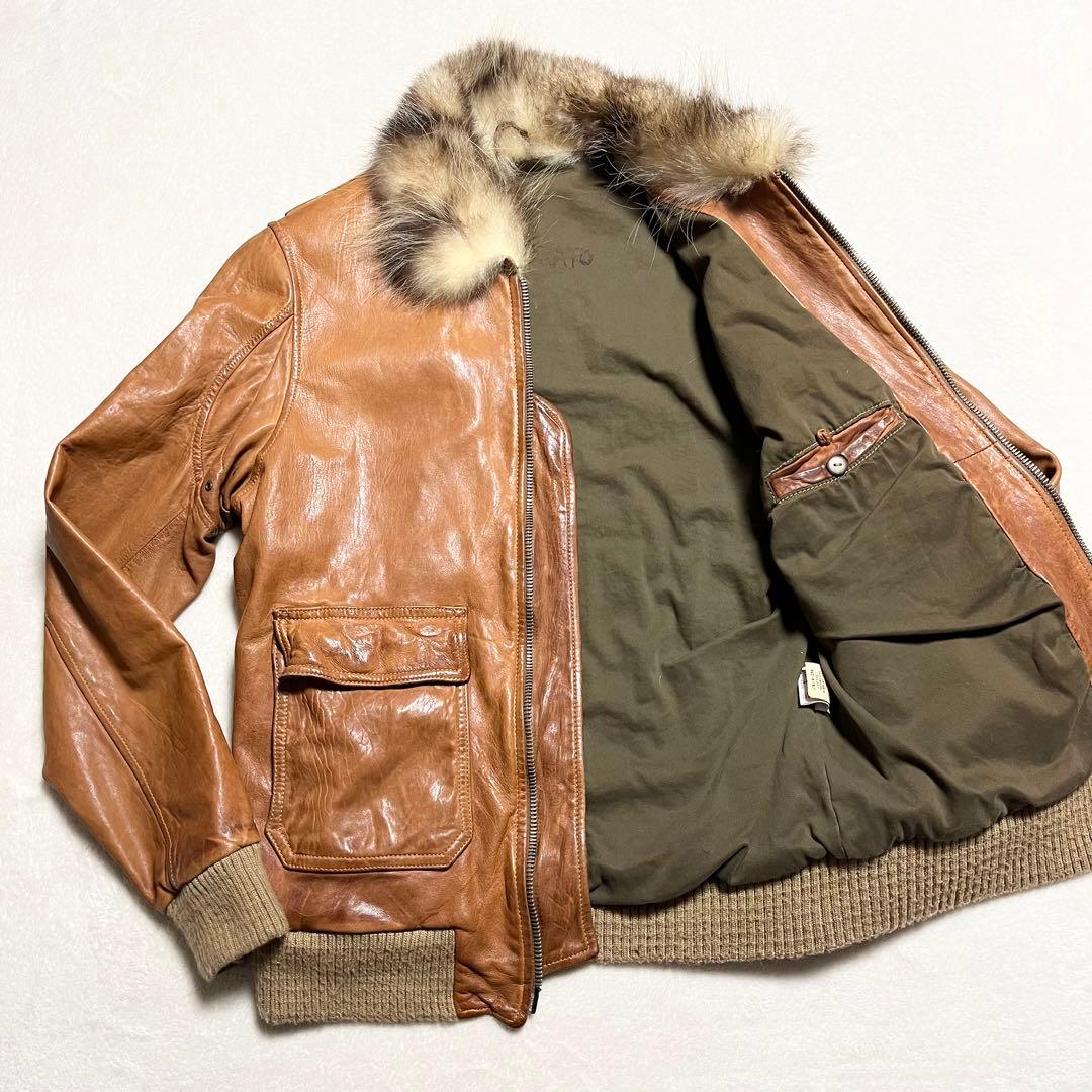 【希少】GIORGIO BRATO☆ライダース☆ファー付き☆羊革☆ブラウン☆48