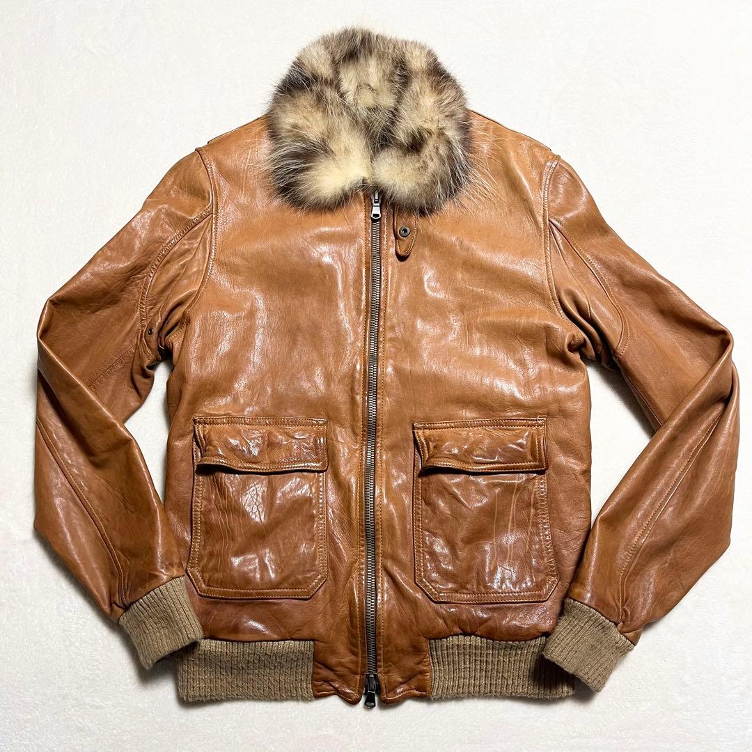 【希少】GIORGIO BRATO☆ライダース☆ファー付き☆羊革☆ブラウン☆48