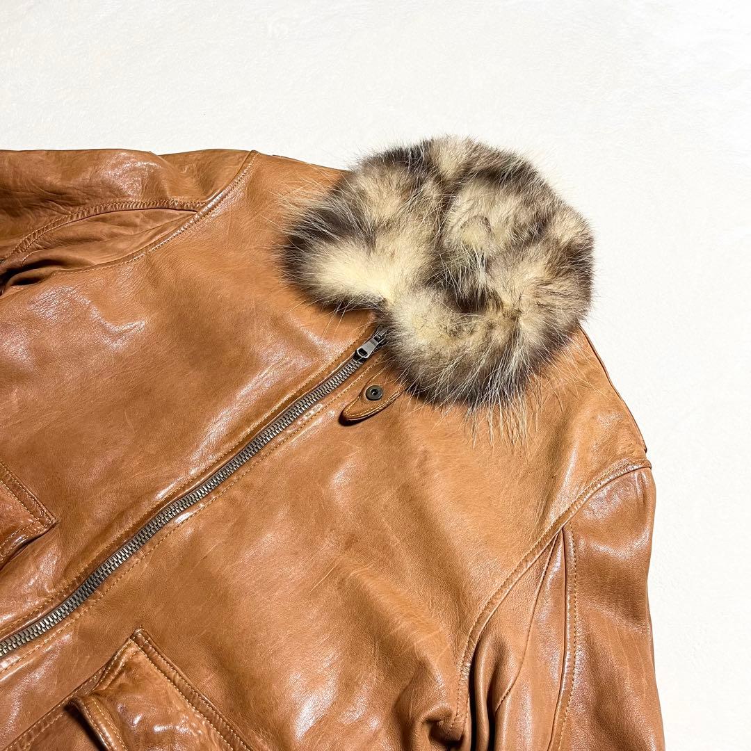 【希少】GIORGIO BRATO☆ライダース☆ファー付き☆羊革☆ブラウン☆48