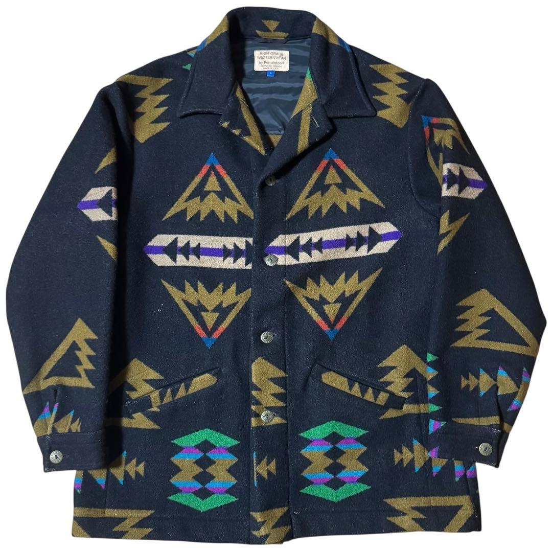 PENDLETON 80s USA製 ネイティブ ウールジャケット L ブラック