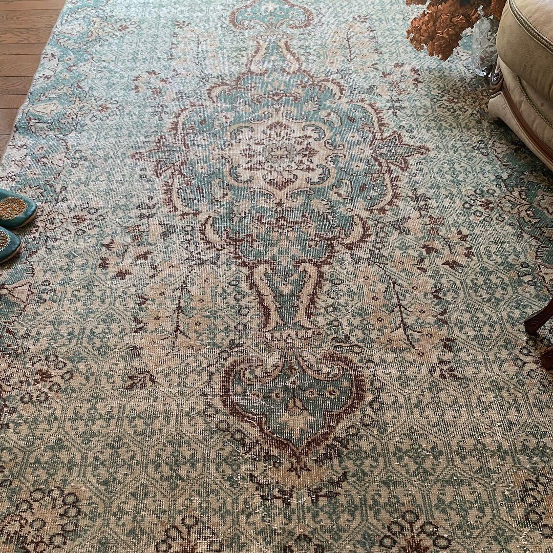 超大判　269×150宝石メダリオン　ピーコックグリーン　トルコヴィンテージラグ