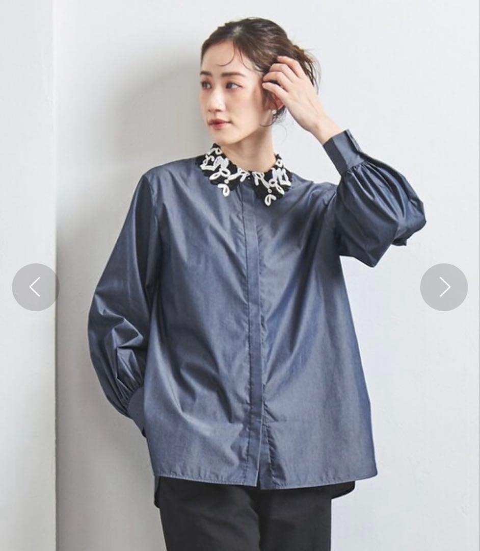 【美品】ユナイテッドアローズ　レースカラー2WAYブラウス　コバルト