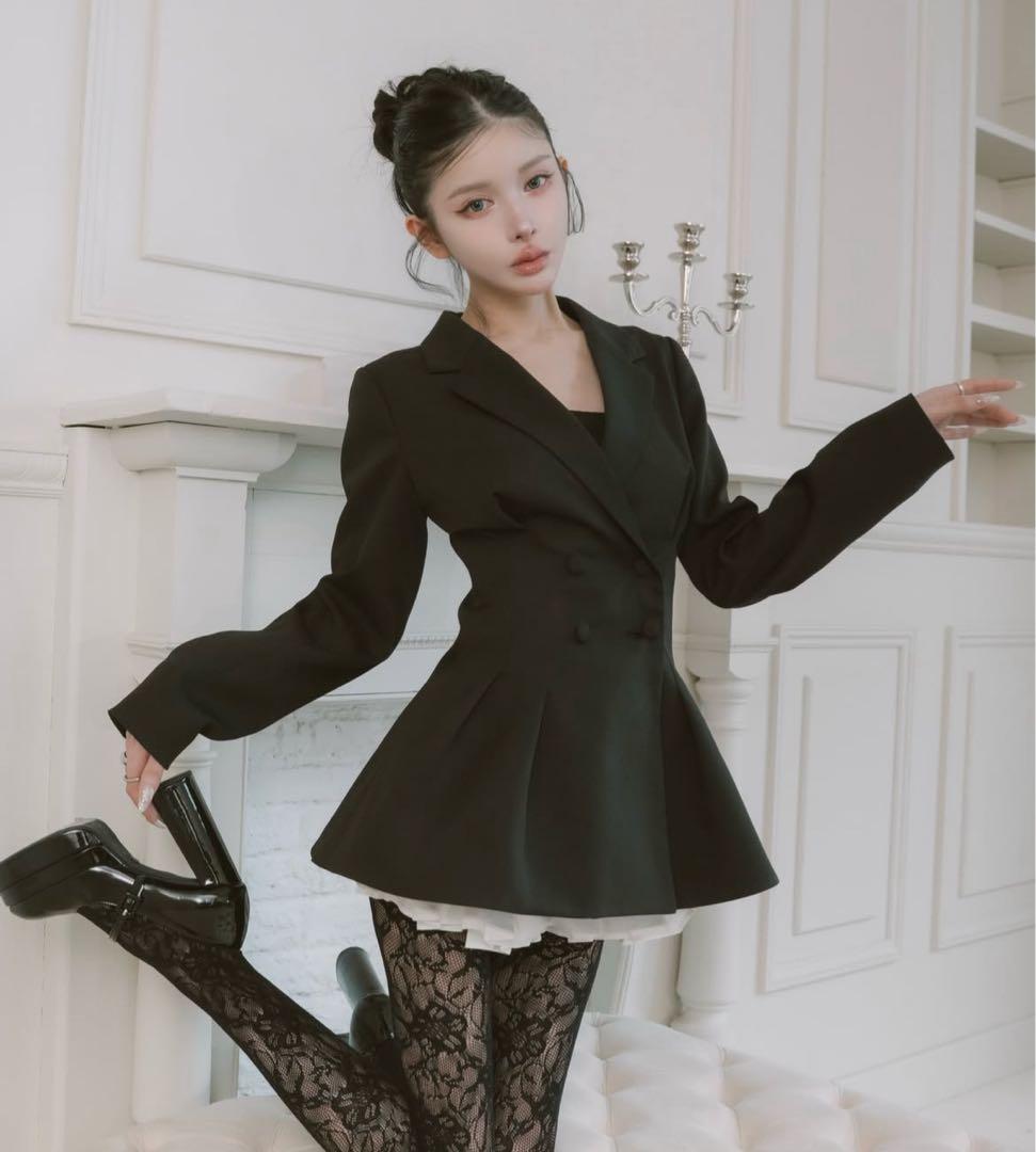 Darich ダーリッチ　パネルデザインシルエットペプラムジャケット　BLK 黒