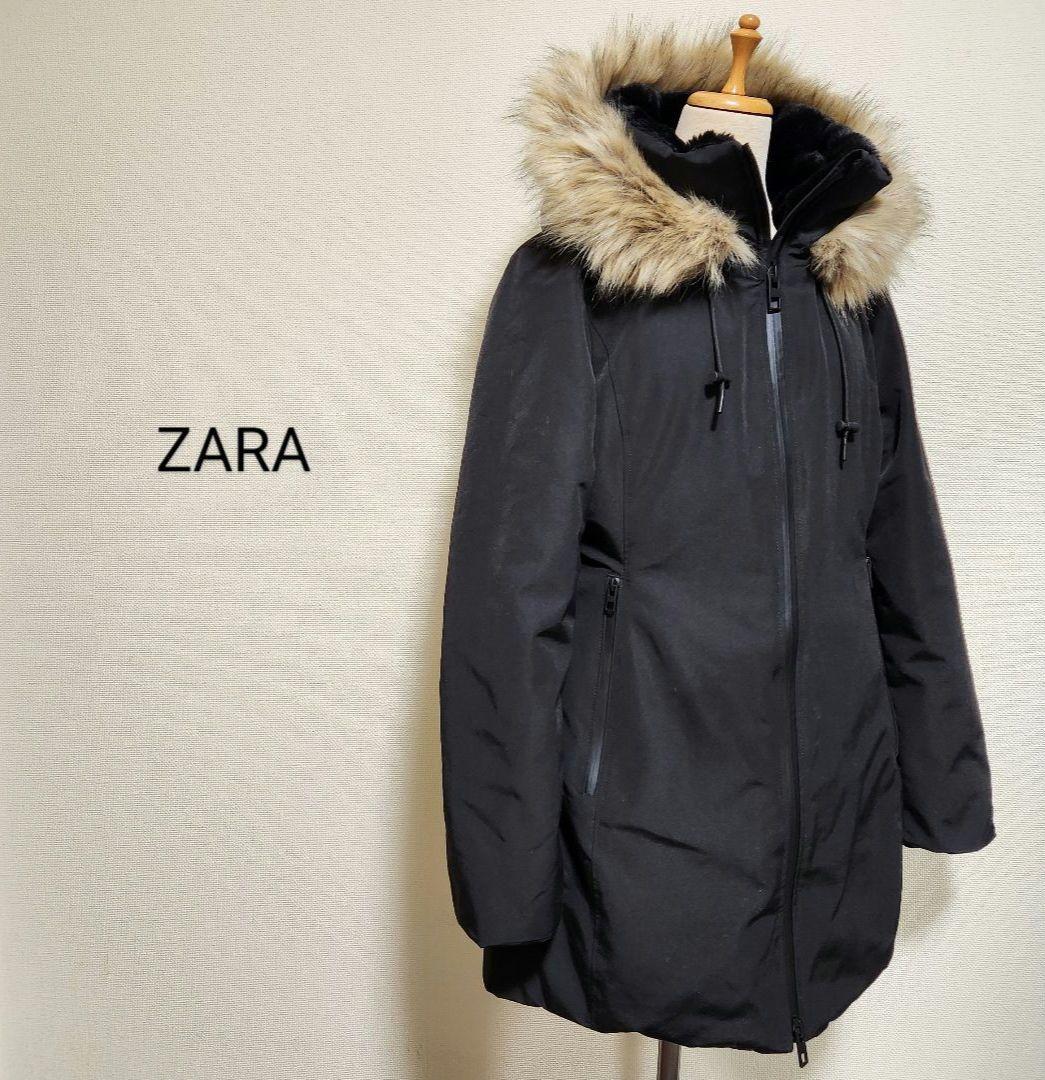 ZARA 中綿ポリエステルダウンジャケットコート 撥水 ブラック 海外Ｍ
