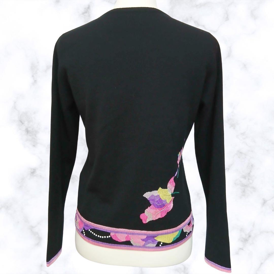 【美品】LEONARD レオナール　カシミヤ 刺繍ニット パール装飾 38