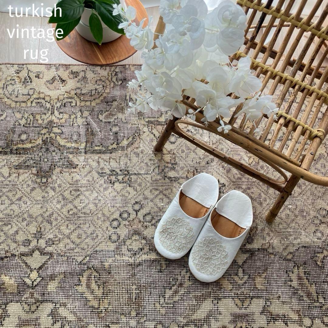 3m超ロング／76×297 グレー　メダリオンランナー　トルコヴィンテージラグ