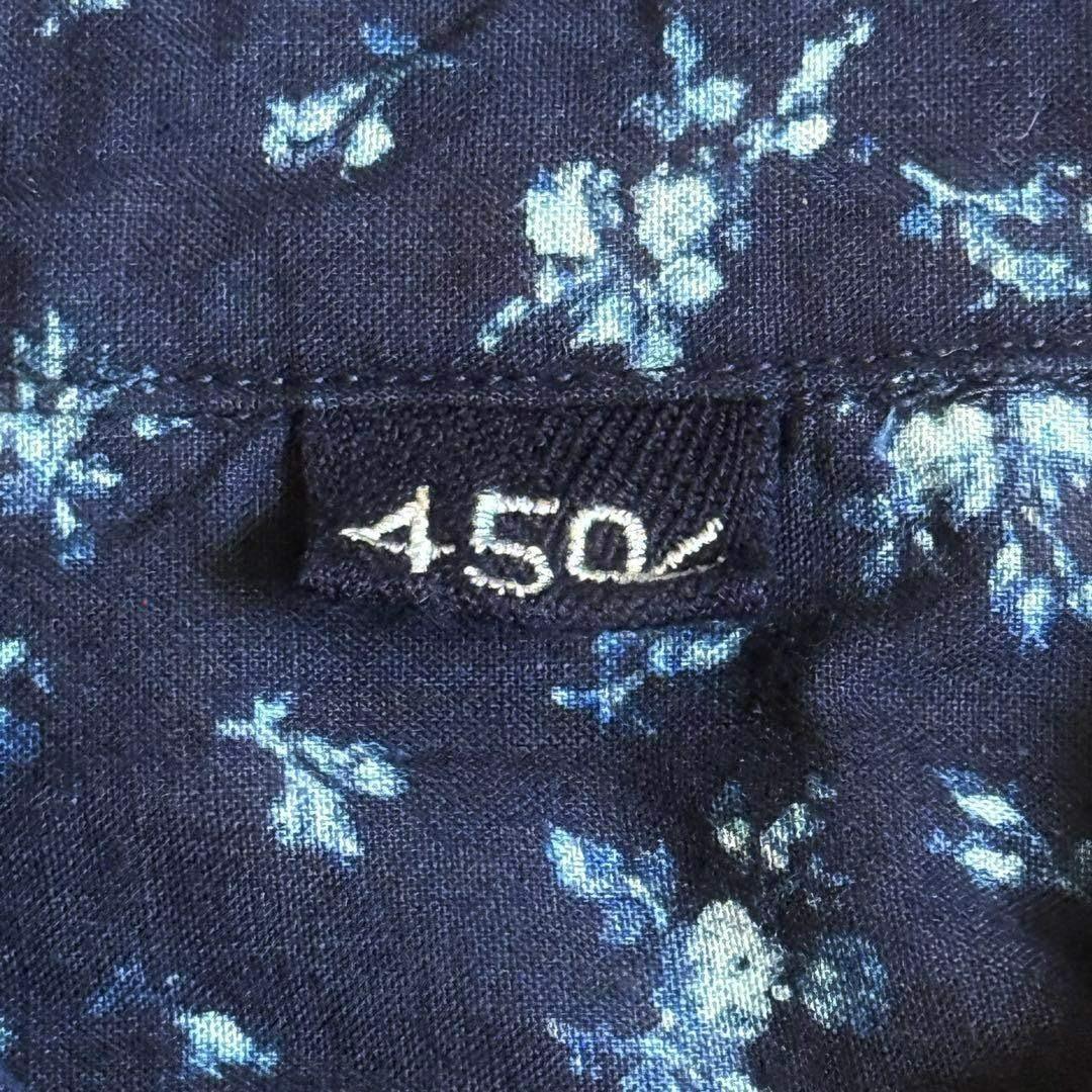 【極美品】45R タペット森花プリントのくしゅくしゅブラウス インディゴ