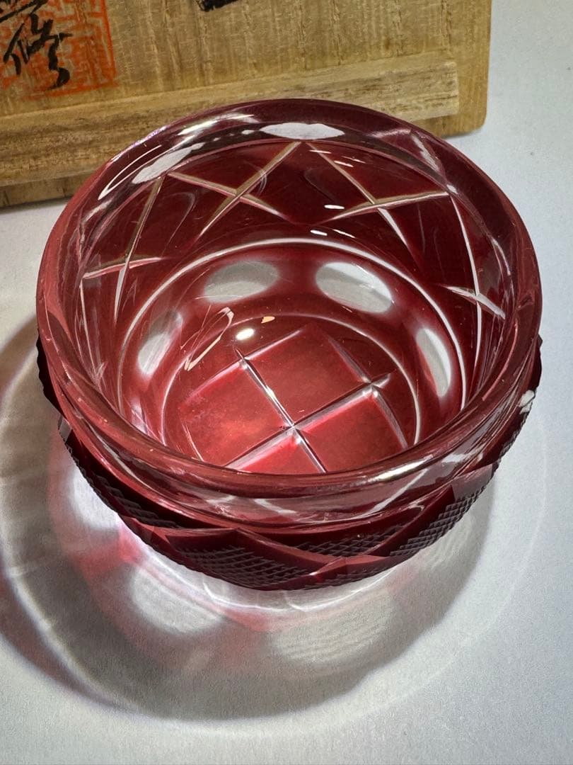 薩摩切子復元島津　赤　ミニ猪口 N0007 最終値段