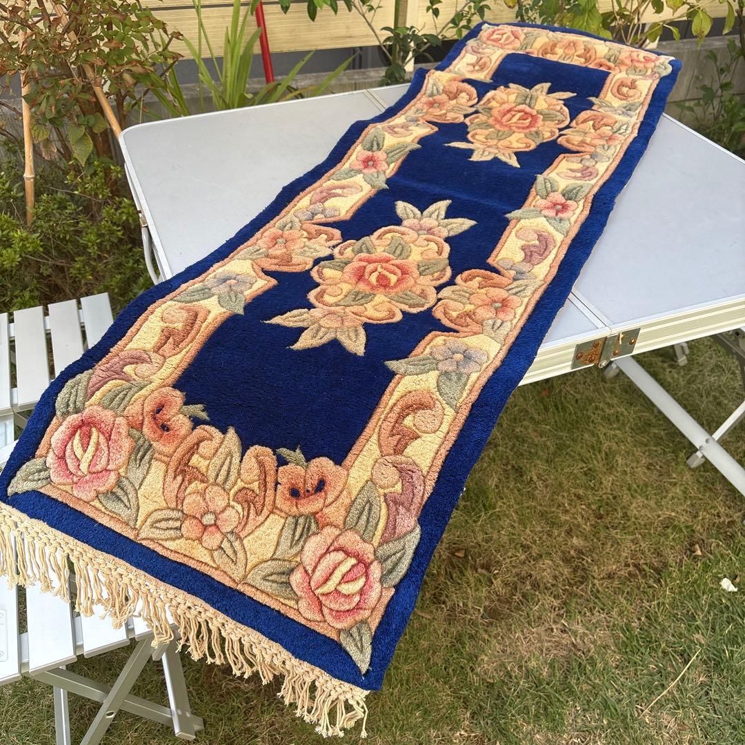 Y*Y様 ヴィンテージ 中国段通 ウール ラグ 玄関マット カーペット 花柄