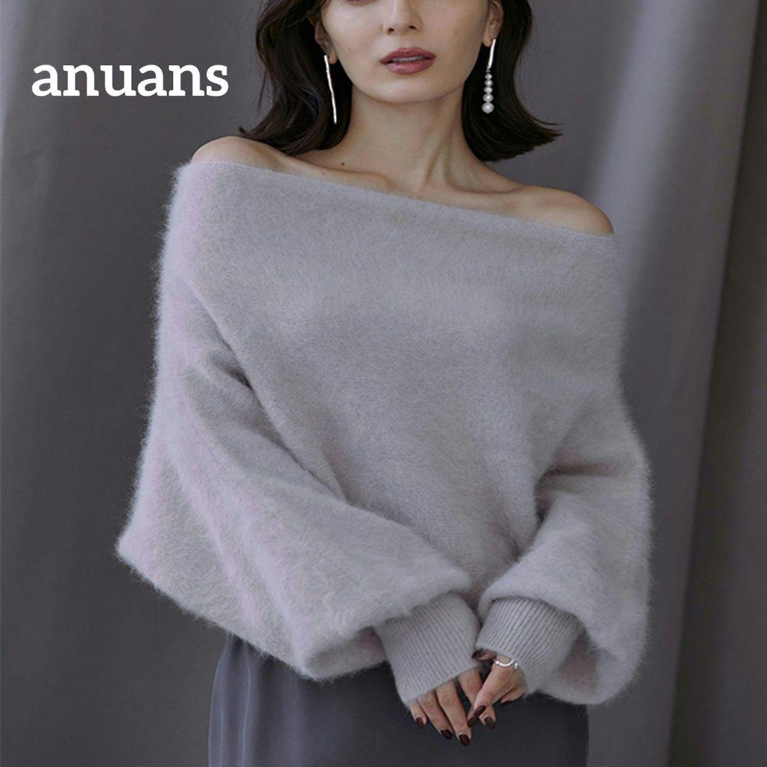 新品タグ付き☆アニュアンス　ラクーンボートネックニットプルオーバー　ファーニット