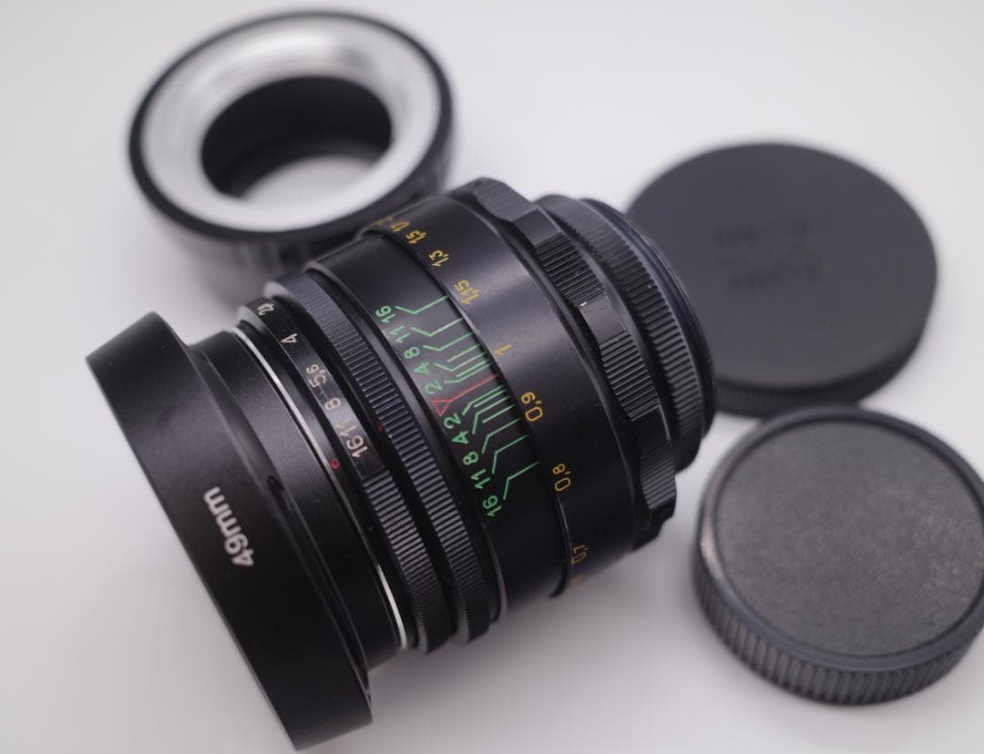 32　ヘリオス　44-2ぐるぐるボケレンズ メタル製フード付