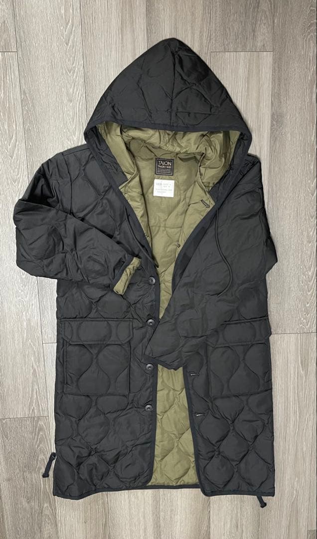 TAION ミリタリー フード ダウンコートM ブラック/オリーブ
