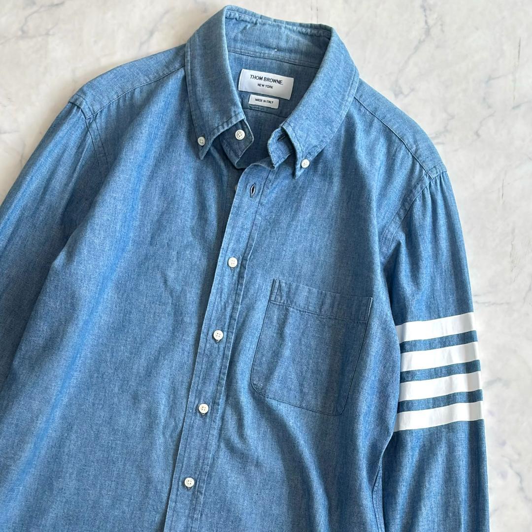 トムブラウン 4bar デニムシャツ インディゴブルー 長袖 サイズ1 ti1