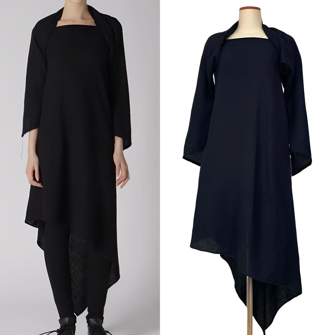 LIMI feu 24AW ウールサージ ドレープ ドレス 黒3