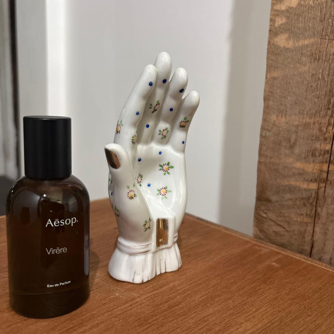 アメリカンヴィンテージ　手　ハンド　JAPAN 陶器　花模様　灰皿