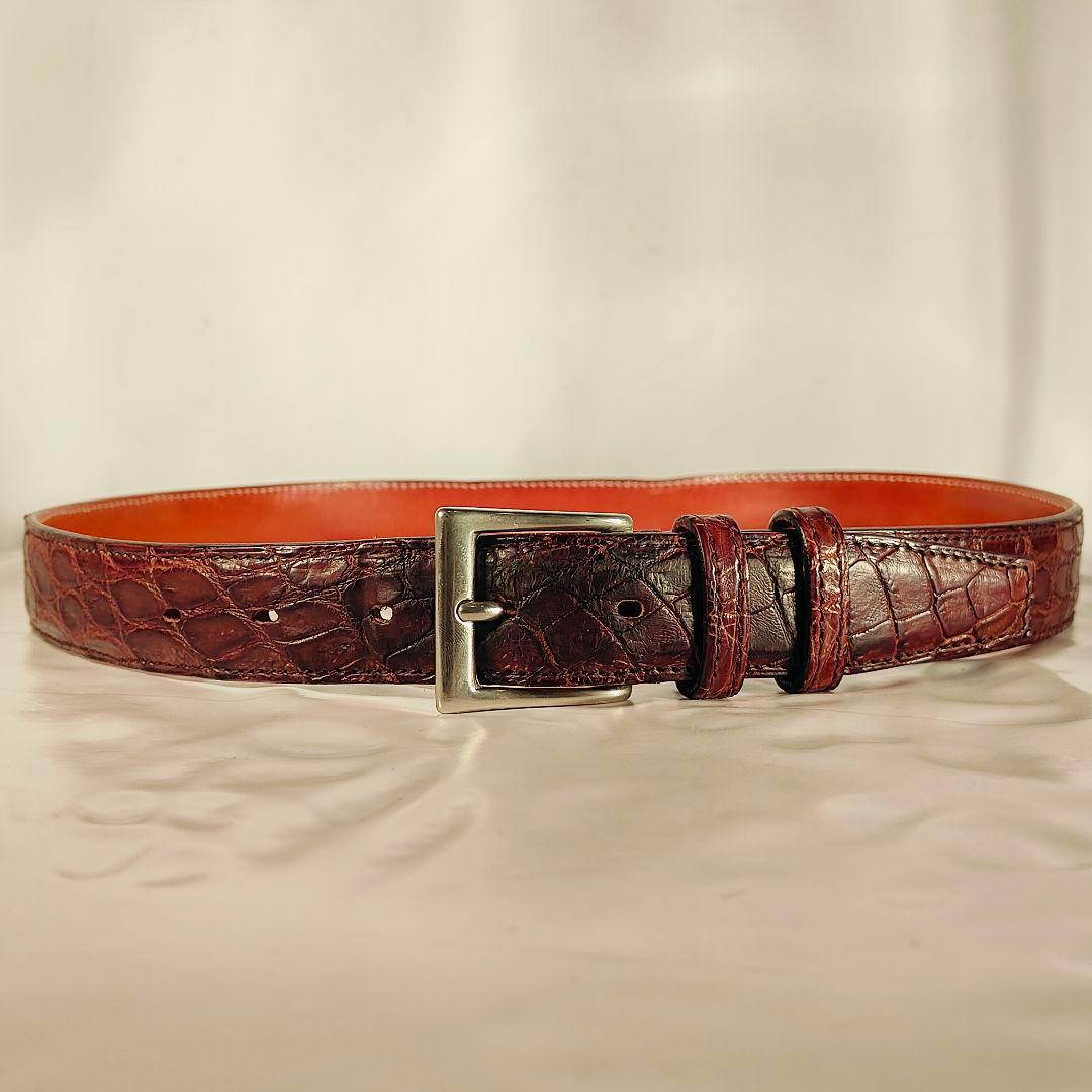 【Vintage】イタリア製　ワニ革　高級クロコダイルドレスベルト 本革 正規品