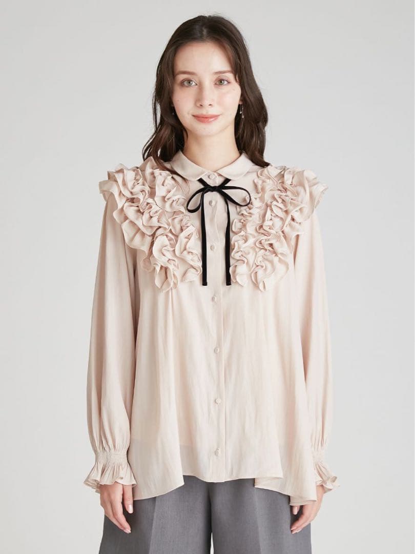 【新品未使用】CELFORD♪フリルヨークシャツカラーブラウス LPNK