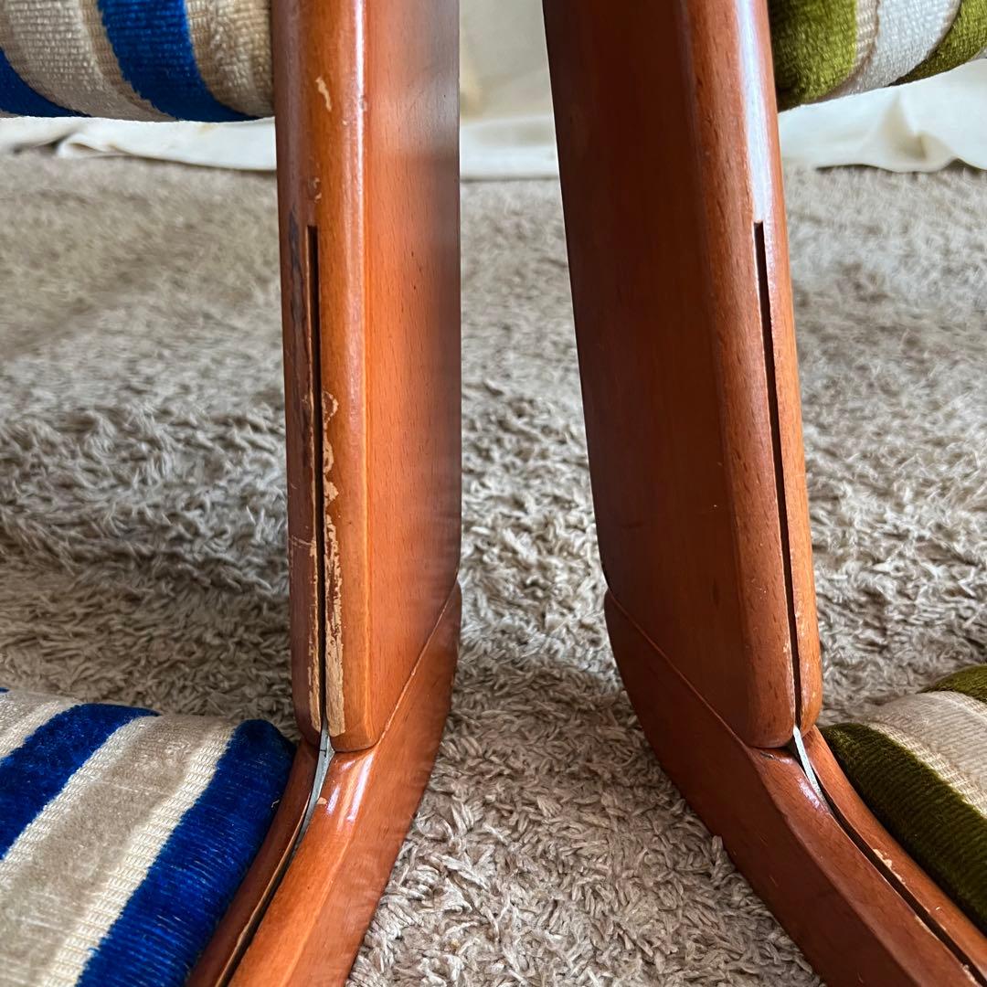 再度お値下げしました！ストライプデザイン折りたたみ座椅子2脚セット　昭和レトロ