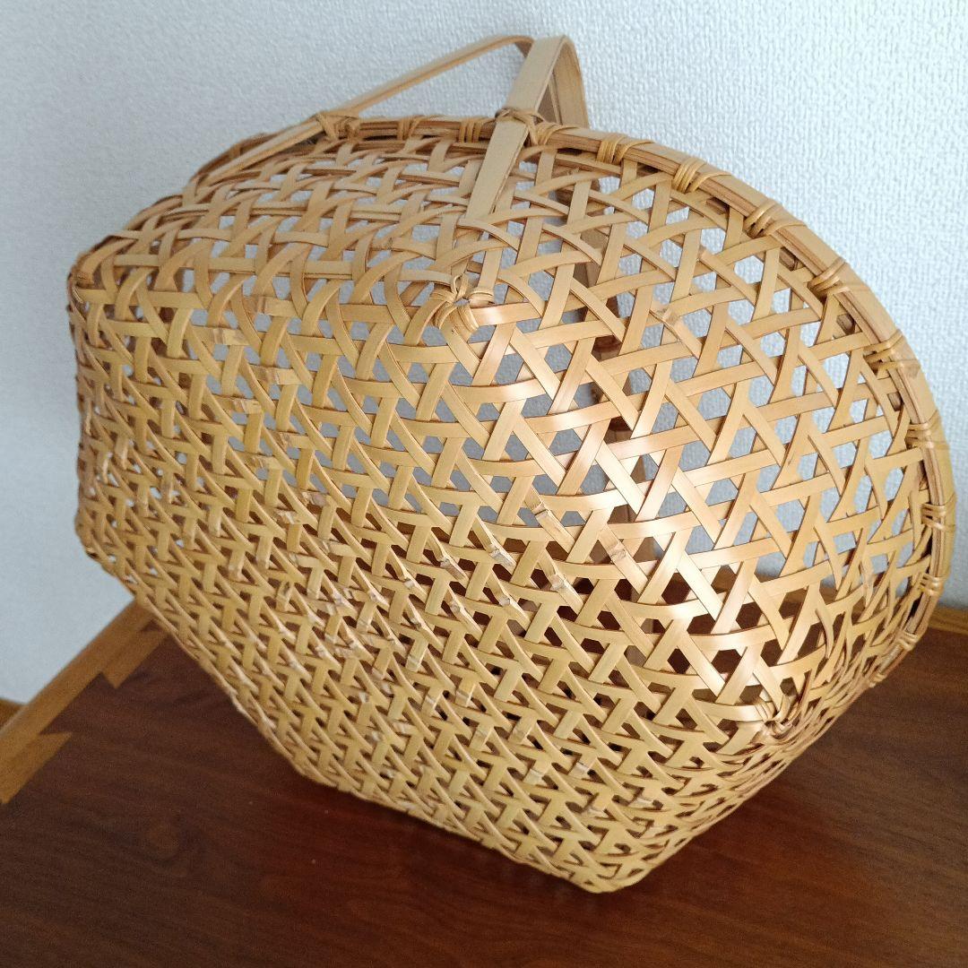 竹製籠　宮崎　作家物　竹細工　バスケット　大きめかご　天然素材　亀甲　クラフト