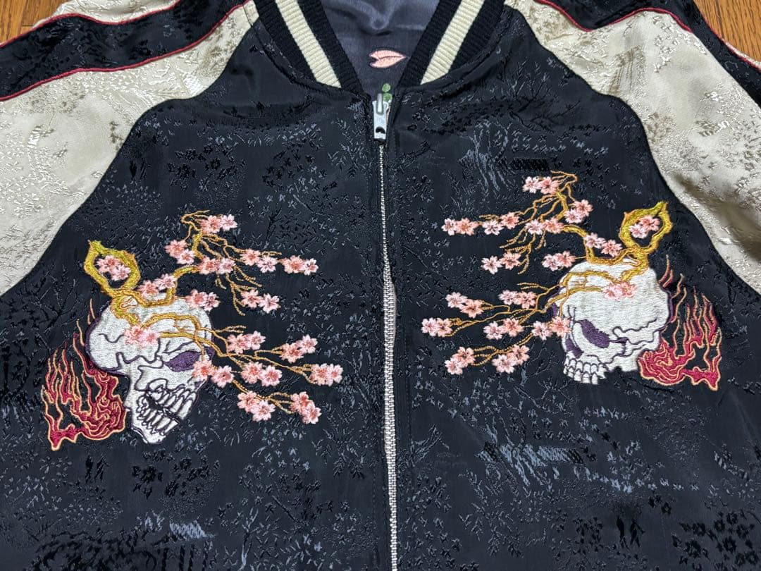希少　完売品　花旅楽団 野晒　骸骨　 妖怪 和柄 刺繍　リバーシブル　黒
