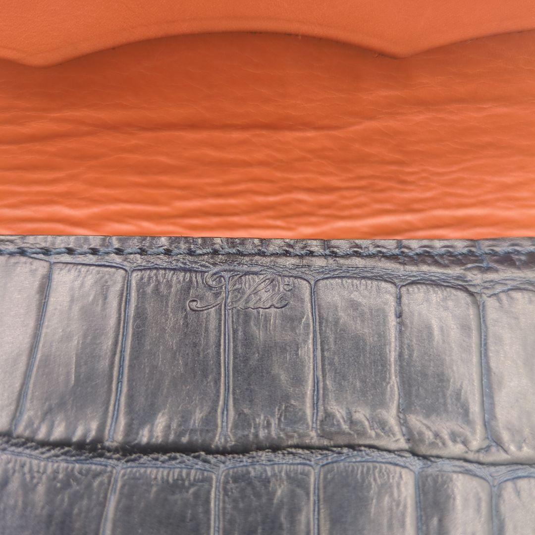 極美品✨フェリージ 長財布 コロコロ クロコ型押し レザー紺　定価86900円✨