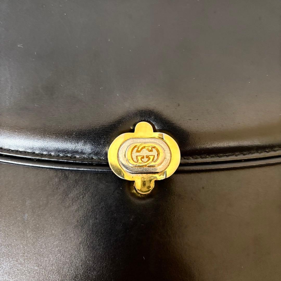 希少 美品✨オールドグッチ　ハンドバッグ　インターロッキング　レザー　ブラック