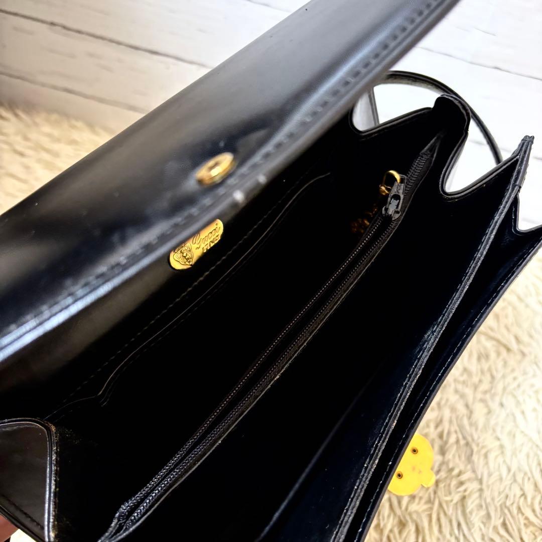 希少 美品✨オールドグッチ　ハンドバッグ　インターロッキング　レザー　ブラック