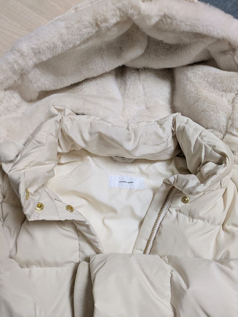 GLOBALWORK　ウツクシルエット撥水ダウンコート　アイボリー　Lサイズ